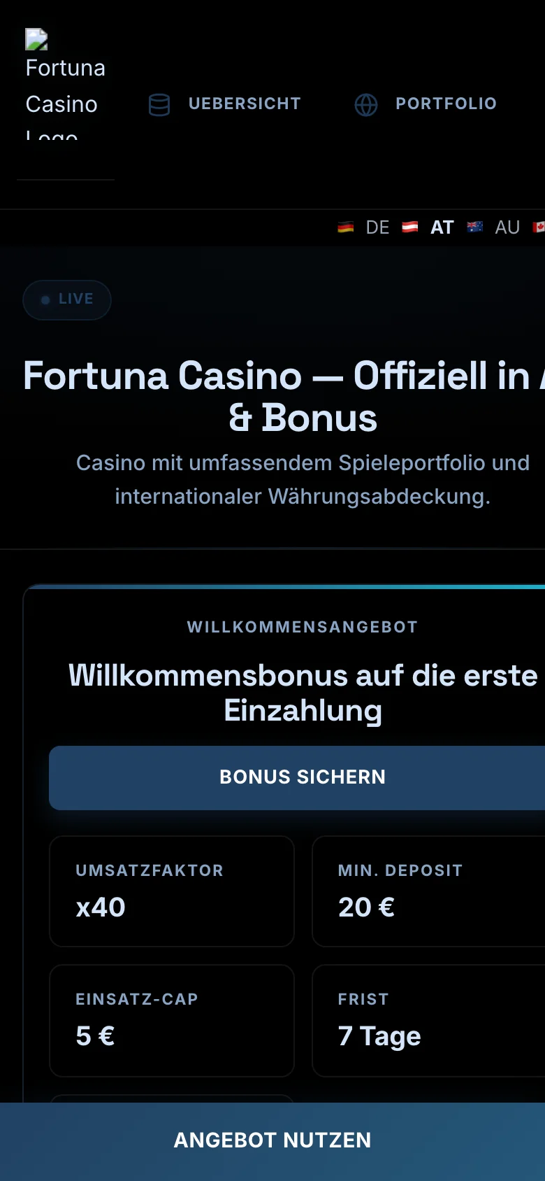 Fortuna Casino mobile lobby screenshot