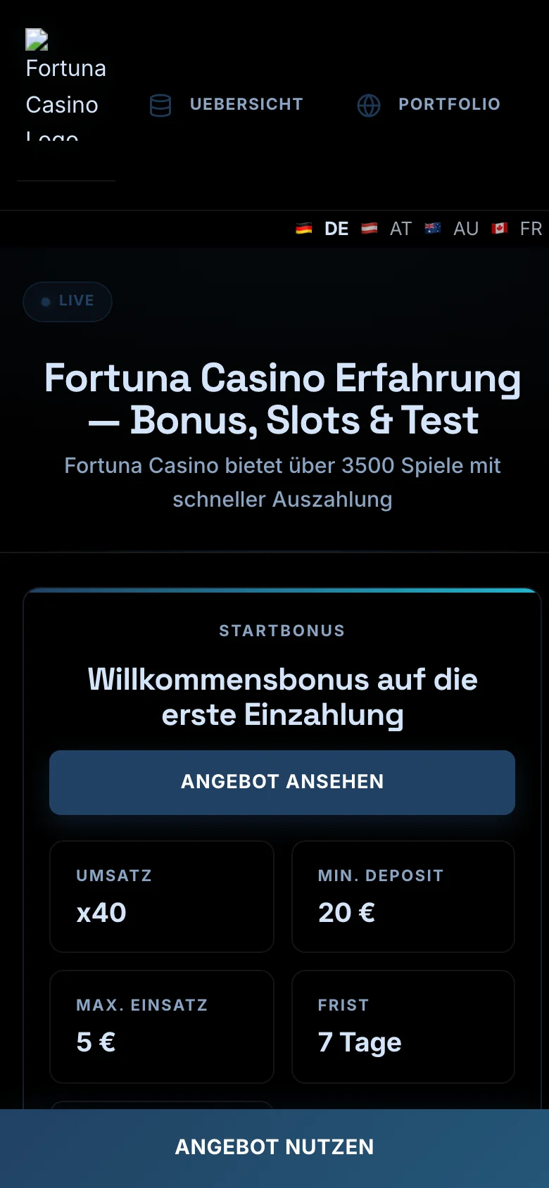 Fortuna Casino mobile lobby screenshot