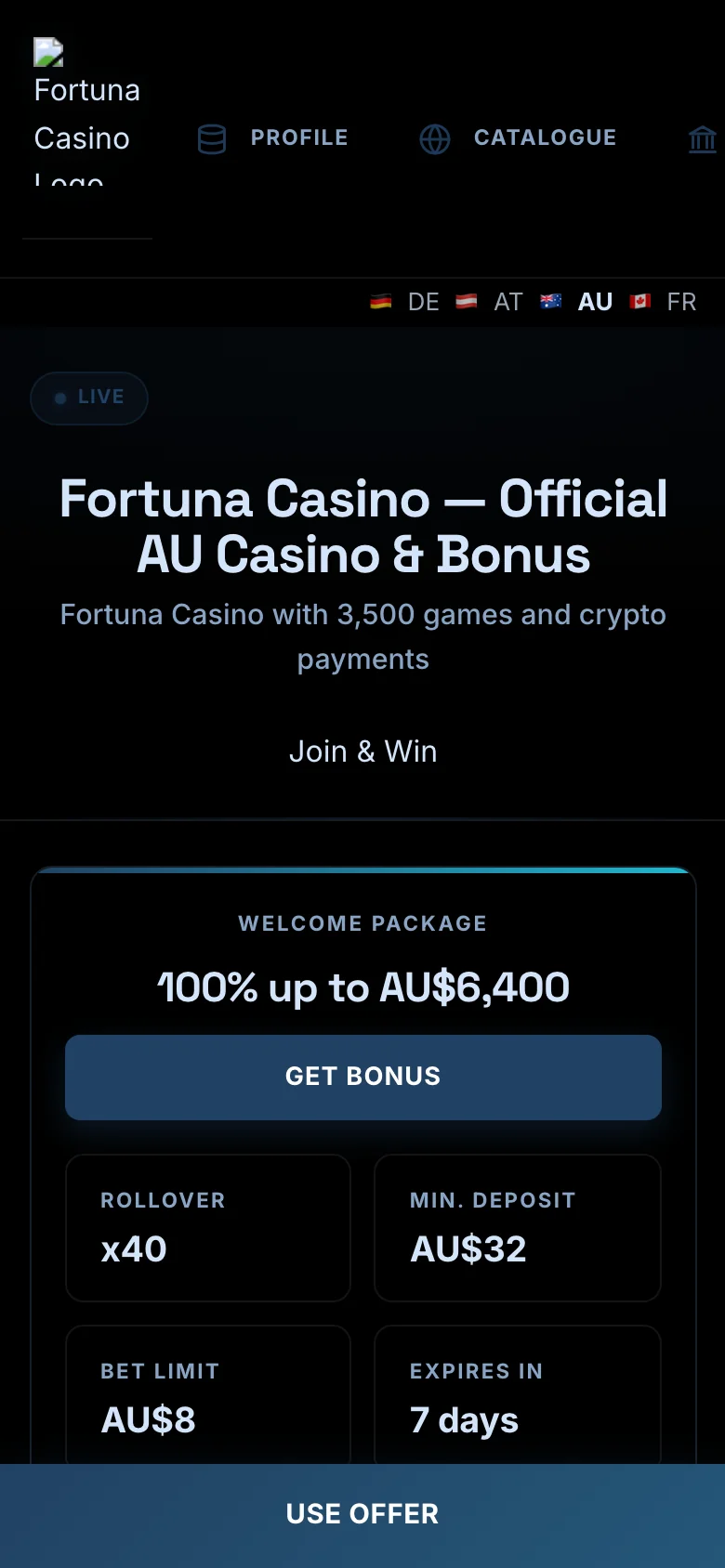 Fortuna Casino mobile lobby screenshot