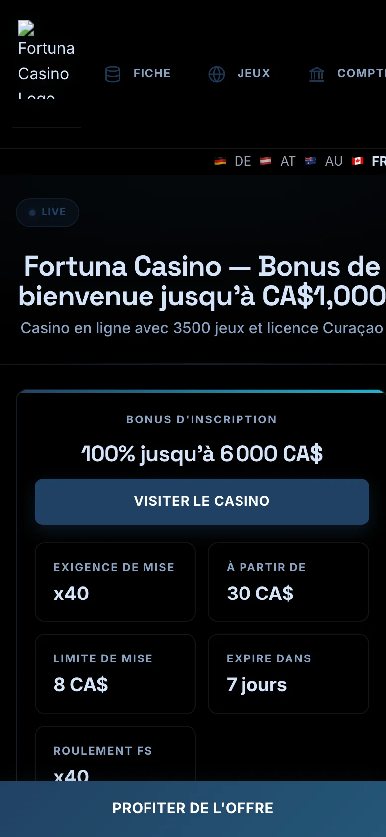 Fortuna Casino mobile lobby screenshot